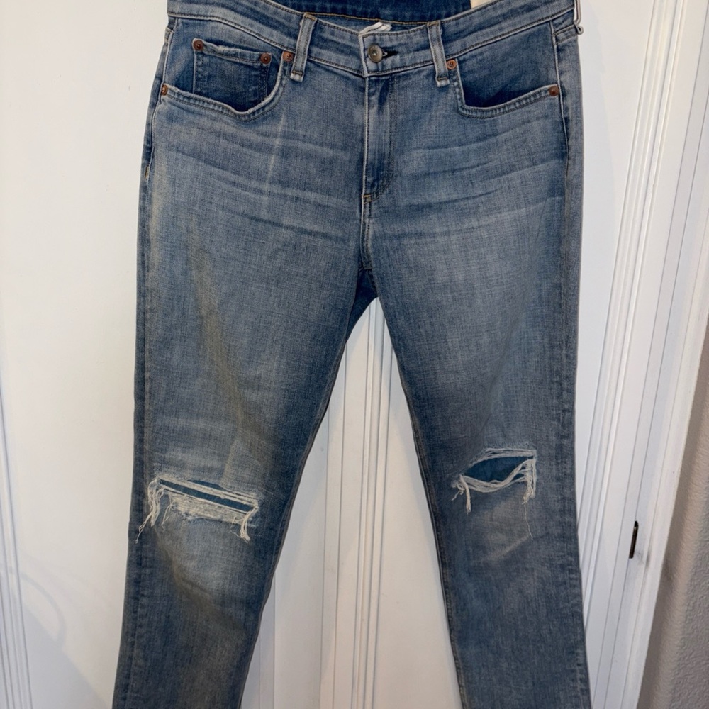 Rag & Bone Jeans  Sz 28 Blue Dre Low-Rise Slim Boyfriend Distressed Denim Wear